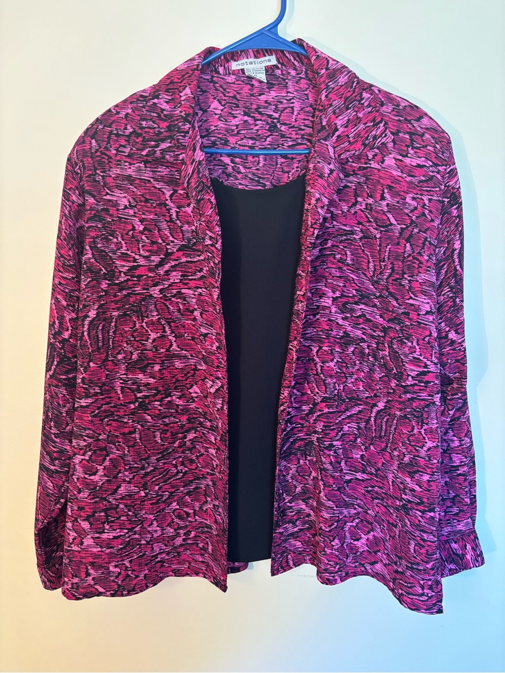 Notations Fuchsia Black Abstract Open-Front Blazer